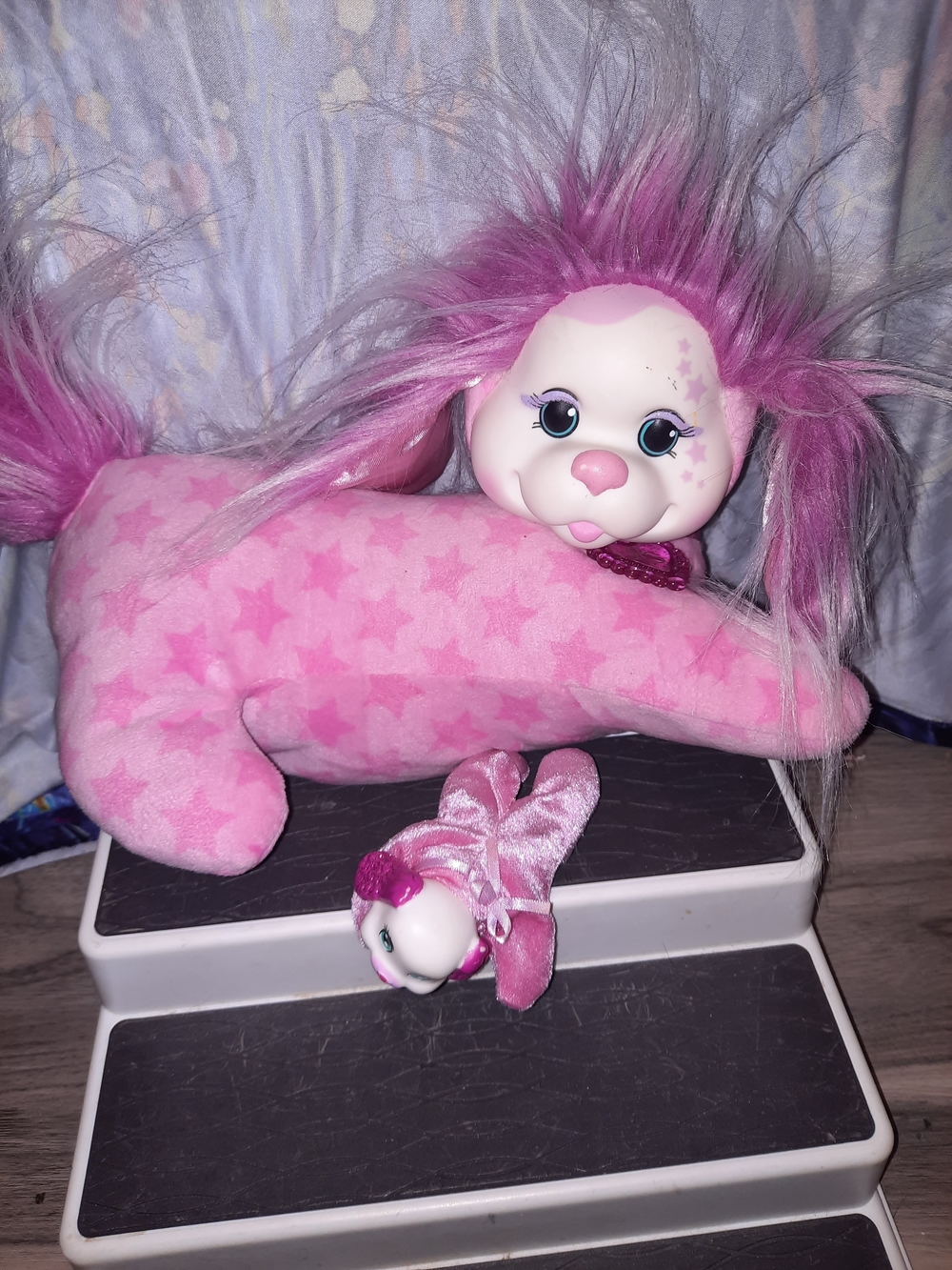 Puppy Surpers Plush Pink Star-Patterned Stuffed Animal with Fluffy Hair